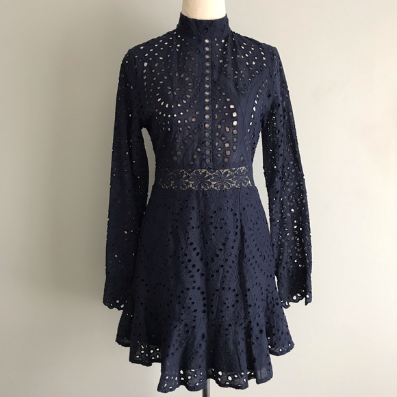 ~SOLD~ SAINTS + SECRETS Navy Blue Lace Dress - Picture 3 of 14
